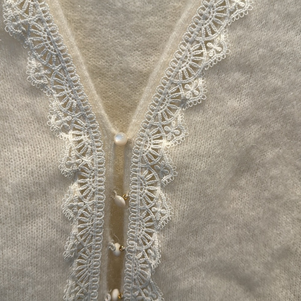 Sezane Cream Sweater With Lace Detail View 2